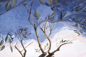 "Κλαδιά ελιάς στoν ουρανό της Μάνης", 2004, ακρυλικό σε καμβά, 70 x 120 cm