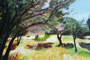 "Άκου τις φωνές στον ελαιώνα", 2004, ακρυλικό σε καμβά, 70 x 120 cm