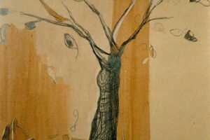 "Μεγάλη απλώνονταν γαλήνη", 1997, μικτή τεχνική σε χαρτόνι βιβλιοδεσίας, 55 x 50 cm "Μεγάλη απλώνονταν γαλήνη", 1997, μικτή τεχνική σε χαρτόνι βιβλιοδεσίας, 55 x 50 cm