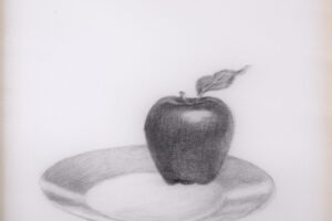 "Μήλο", 2021, κάρβουνο, ύφασμα, 45 x 45 cm