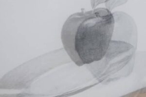 "Μήλο", 2021, κάρβουνο, ύφασμα, 45 x 45 cm
