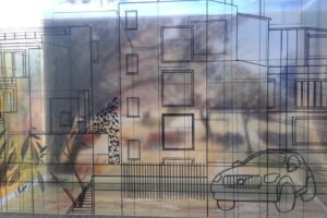 "Αόρατη πόλη", κουτί από πλεξιγκλάς, τύπωμα μεταξοτυπίας, υαλογράφος, 35 x 50 x 20 cm