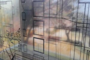 "Αόρατη πόλη", κουτί από πλεξιγκλάς, τύπωμα μεταξοτυπίας, υαλογράφος, 35 x 50 x 20 cm